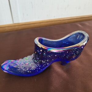 J St Clair Daisy and Button Carnival Iridescent Cobalt Mini Glass Slipper / Shoe